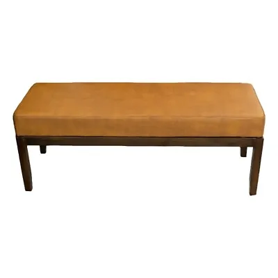 Komodo Mid-Century Modern Genuine Leather Upholstered Bench In Dark Tan • $265.99