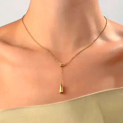 Teardrop Shape Beads Necklace 18K Gold Plated Golden Titanium Steel Chain Women • $9.98
