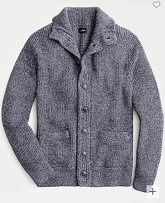 J Crew Marled Cotton Mockneck Cardigan Sweater G8958 Large Navy Men • $8