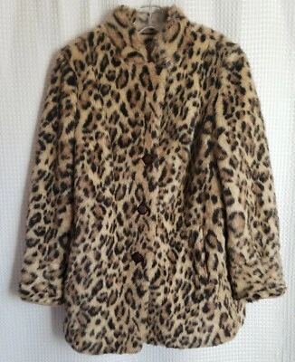 $129.95 • Buy Russel Taylor Cheetah Leopard Faux Fur Coat Retro Chic Size L Vintage 60s