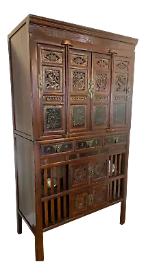 19th Century Two-Part Chinese Elmwood Kitchen Cabinet Pantry Or Cupboard  • $2750