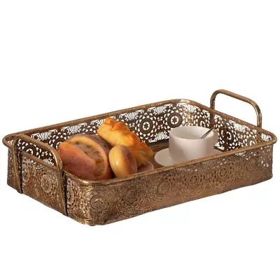 Metal Gold Rectangular Serving Tray With Oval Design And Handles • $53.77