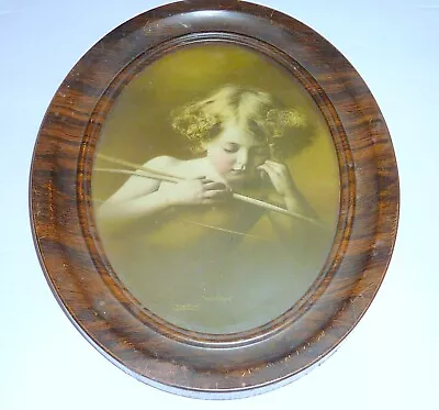 M.B.Parkinson  1897 Cupid Asleep Print Original Faux Wood Oval  Shaped Frame • $38.72