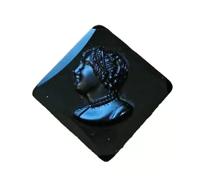 Black Glass Cameo Mourning Brooch Pin • $0.99