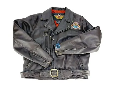 Vintage Harley Davidson Brown Leather Motorcycle Jacket Belted Insulated Mens XL • $199.99