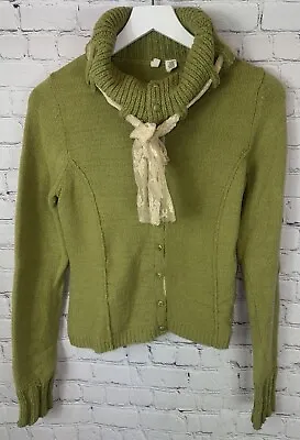 MOTH By ANTHROPOLOGIE Womens’ Green Cardigan Sweater Lace Scarf Size Medium • $34.99