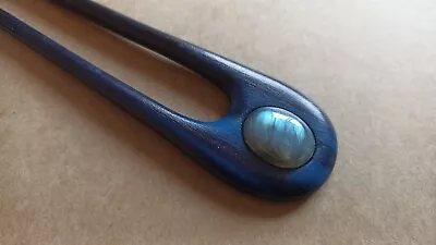 Wooden Labradorite Hair Fork Pin Stick Updo Blue Handmade Cosplay Fantasy • £15