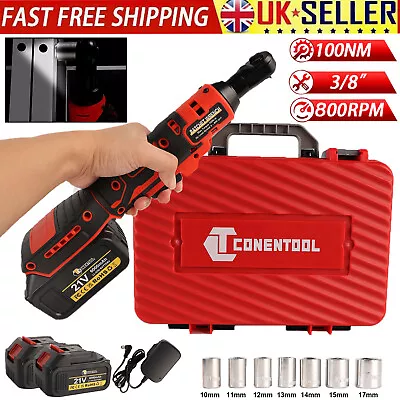 Electric Cordless Right Ratchet Angle Wrench Power Tool 100Nm 3/8  90° 2 Battery • £53.99