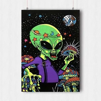 Trippy Alien Psychedelic Poster Magic Mushroom Weed  Wall Art Print- A4 Size • £8.95