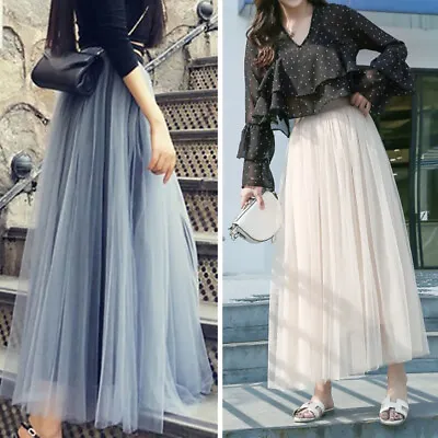 £13.22 • Buy Women Elegant Mesh Tulle Tutu Skirt Layered Pleated Party Ladies Maxi Long Dress