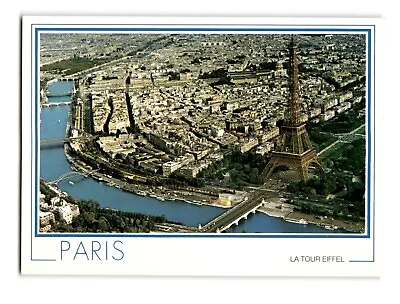 Aerial View Of The Seine River And Eiffel Tower Paris - Vintage Postcard • $4.50