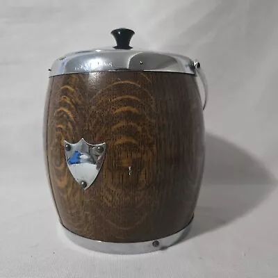 Antique English Porcelain Lined Oak Wood 7” Biscuit Barrel Jar • $49.99
