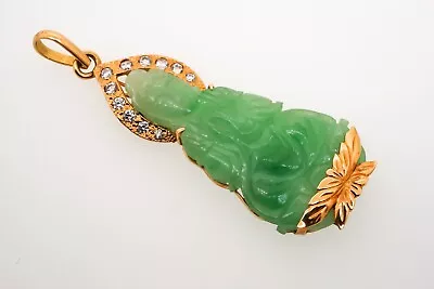 Vintage 14K Yellow Gold Gemstone And Carved Jade Buddha Pendant • $119.50