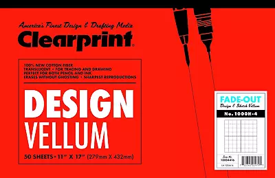 Vellum Pad With 4X4 Fade-Out Grid 11X17 Inches 16 LB 60 GSM 1000H 100% Cotto • $55.99