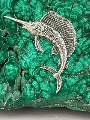 306 Gr.  Malachite Slab  Sterling Silver Marlin Paperweight Rock Art Sculpture • $169.95