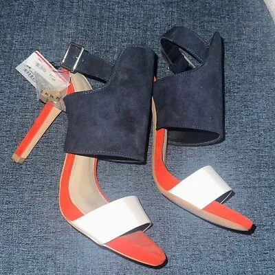 $25 • Buy Zara Brand New Heels With Tag Orange, Dark Blue And White