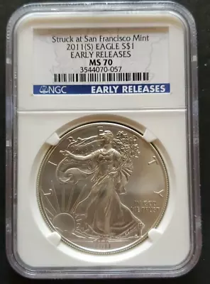 2011 (s) Ngc Ms70 Er Struck @ San Francisco Emergency Issue Silver Eagle S$1 • $40.99