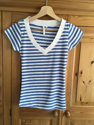 £6.95 • Buy Miss Fiori Short Sleeved Blue & White T Shirt Size 12
