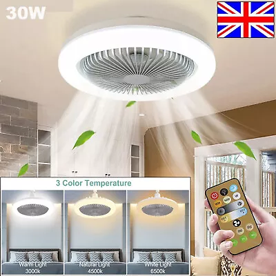 Ceiling Fan With Lighting LED Light Adjustable Wind Speed Remote Control Bedroom • £14.85