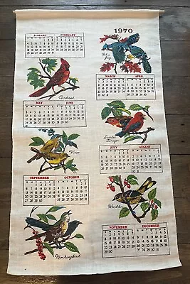 Vintage Linen 1970 Bird Calendar Tea Towel Dish Towel • $9.85