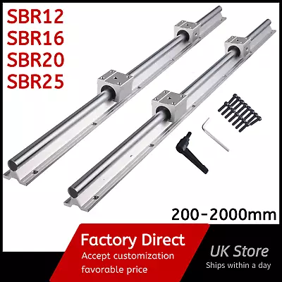 2X SBR12/16/20/25 Linear Rail 200mm~2000mm+4X SBR12/16/20/25UU Bearing Block • £25