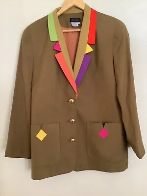 Simon Chang 80s VintageJacket With Colourful Detail Sz 8 Larger Size • $99.95