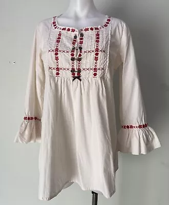 Odd Molly Off White Embroidered Cotton Top Metal Buttons Size 2 Or 10 • $60