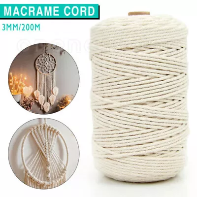 200M 3mm Natural Cotton String Twisted Cord Craft Macrame Artisan Rope Weaving   • $11.88