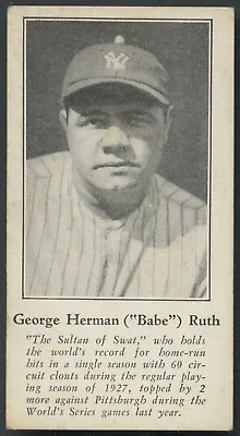 1928 Fro Joy Ice Cream Babe Ruth #2 George Herman Ruth New York Yankees HOF • $2800