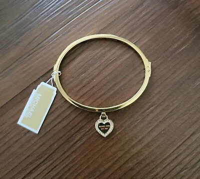 Nwt Michael Kors Women's Bangle Bracelet With Heart Charm Gold Plated $125.00 • $49.95