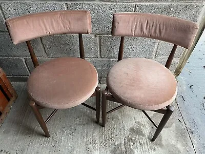 2X Mid Century Victor Wilkins G Plan Fresco Pink Cloth Afromasic Dining Chairs • £275