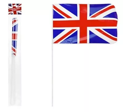 Pack Of 4 Union Jack Hand Flags 12x8  With Sticks Pole Royal Decoration Party UK • £3.79