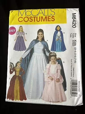 McCall’s Pattern 6420 Girl’s Costumes Princess Dresses Sizes 3-8 New Uncut • $9