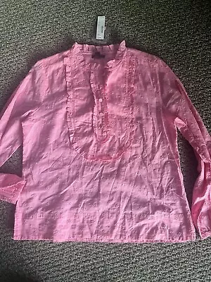 NWT J. Crew Long Sleeve Ruffle Shirt Floral Eyelet Larkspur Pink Size Med Preppy • $30