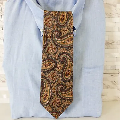 Brown Neck Tie Mens Light Big Paisley Silk Woven Native Suit Boho ENZO MOLTENI • $18.88