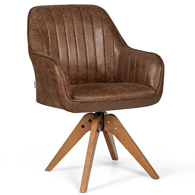 Costway Mid Century Swivel Accent Chair Hot-Stamping Cloth Armchair Retro Brown • $139.99