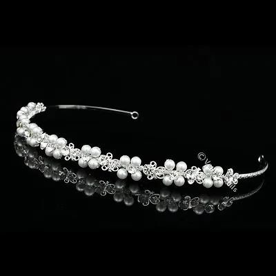 $15.99 • Buy Bridal Floral Rhinestone Crystal Pearl Prom Wedding Tiara Headband V835