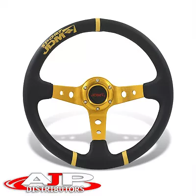 Black PVC Gold Stripe 6 Hole + Horn Universal JDM Sport 14  350mm Steering Wheel • $41.99