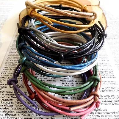 Men Women REAL Leather Cord Surf Wrap Wristband Bracelet Anklet Choose Colour • £3.69