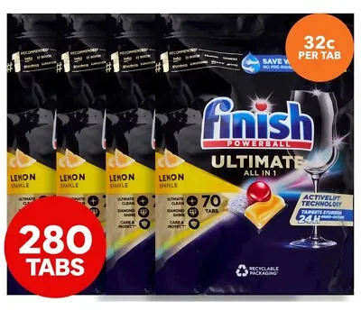 $106.95 • Buy New 4 X 70pk Finish Powerball Ultimate All In 1 Lemon Sparkle Dishwashing Tabs
