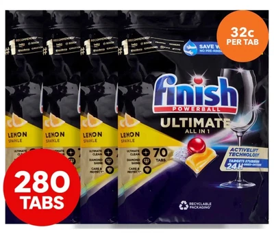 $106.95 • Buy New 4 X 70pk Finish Powerball Ultimate All In 1 Lemon Sparkle Dishwashing Tabs
