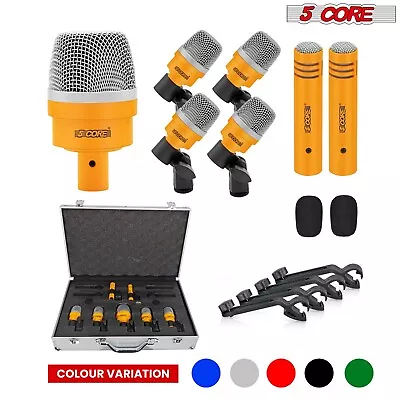 5Core 7 Pieces Drum Mic Kit W/ Metal Bass Snare Dynamic Microphone Clip & Case • $99.99