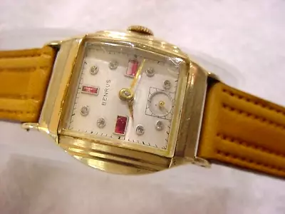 Vintage GOLD FD Large Antique Art Deco BENRUS GEM DIAL CURVEX Mens Watch • $20.50