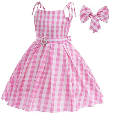 2023 Kids Girls Pink Barbie Costume Princess Party Fancy Dress Tartan Skirt UK • £10.92