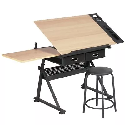 £49 • Buy Art Craft Desk Drafting Table With 2 Drawers And Stool Height/ Tiltable Tabletop