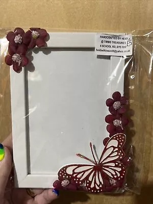 Beautiful Maroon Red Daisy Hand Crafted Butterfly Photo Frame 6x4 • £4.95