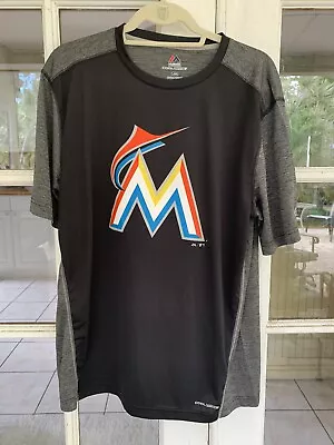 Miami Marlins 2017 / 2018 Logo Men's Tee Shirt Majestic Coolbase Large Black • $12