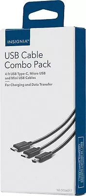 NEW Insignia NS-DC06017 USB 3-Cable Combo Pack 4-ft Mini Micro Type-C Cables • $9.45