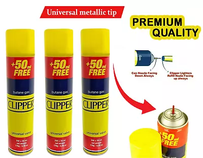 3 X Clipper Universal High Quality Butane Gas Lighter Refill Fluid Fuel 300ML • £6.45