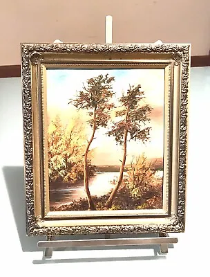 Vintage Russian Oil/Carton Landscape River Painting Framed Identifying Sticker • $300